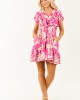 Deep Bubblegum Floral Print Ruffle Sleeve Mini Dress