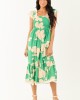 Kelly Green and Cream Floral Print Smocked Midi Dress Kelly Green and Cream Floral Print Smocked Midi Dress