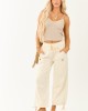 Cream Elastic Waist Relaxed Denim Cargo Pants