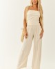 Almond Linen Blend Pleated Cropped Strapless Top Almond Linen Blend Pleated Cropped Strapless Top