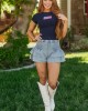 Medium Wash Denim Smocked Tiered Ruffle Shorts