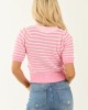 Bubblegum and Ivory Striped Half Sleeve Cardigan