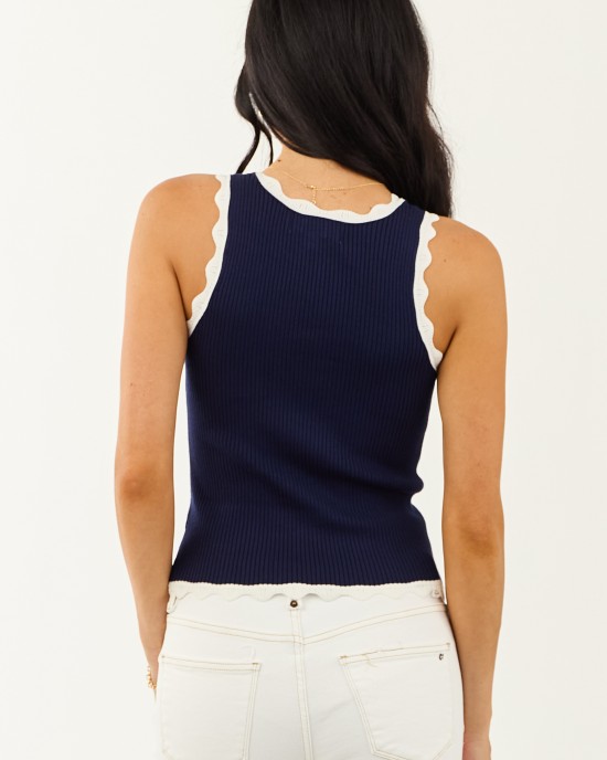 Flying Tomato Navy Stretchy Ribbed Knit Tank