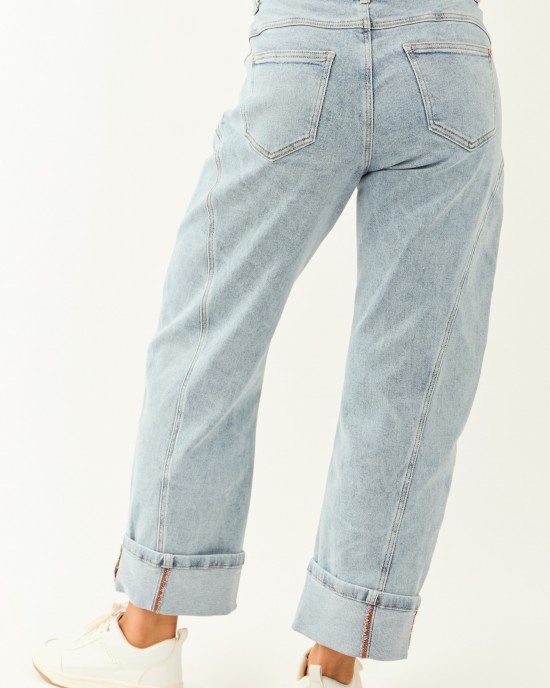 Saige Light Wash High Rise Cuffed Barrel Jeans
