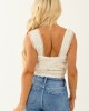 POL Ivory Lace Button Down Crop Tank Top