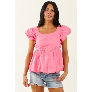 Lovelo Bubblegum Short Puff Sleeve Cotton Top
