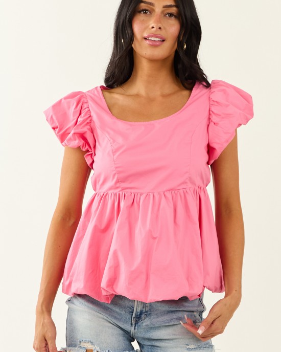 Lovelo Bubblegum Short Puff Sleeve Cotton Top