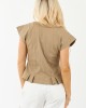 Light Coffee Pleated Hem Button Up Cap Sleeve Top Light Coffee Pleated Hem Button Up Cap Sleeve Top