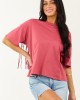Marsala Half Sleeve Cotton Back Fringe Top