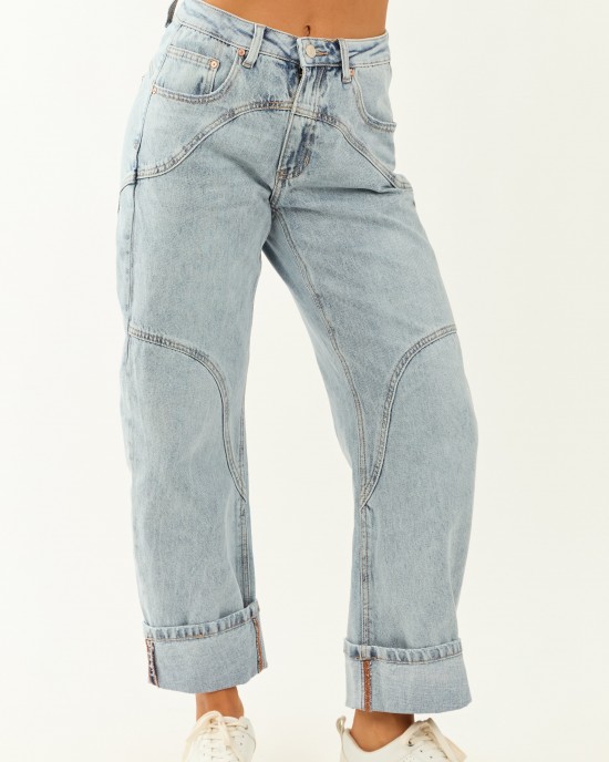 Saige Light Wash High Rise Cuffed Barrel Jeans