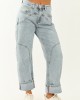 Saige Light Wash High Rise Cuffed Barrel Jeans