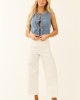 Off White Stretchy Denim Straight Patch Pocket Jeans