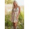 Almond Multiprint Striped V Neck Cotton Mini Dress