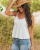 Off White V Neck Lace Trim Button Down Tank Top
