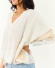 POL Off White and Cream Contrast Knit Relaxed Top