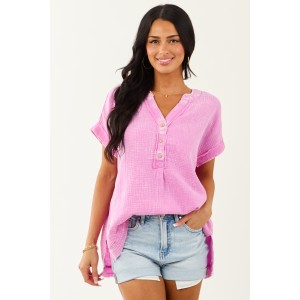 Orchid Washed Double Gauze Cotton Short Sleeve Top