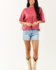 Marsala Half Sleeve Cotton Back Fringe Top