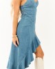 Medium Vintage Wash Denim Asymmetrical Midi Dress Medium Vintage Wash Denim Asymmetrical Midi Dress