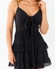 Black Bust Tie Sleeveless Tiered Ruffle Mini Dress