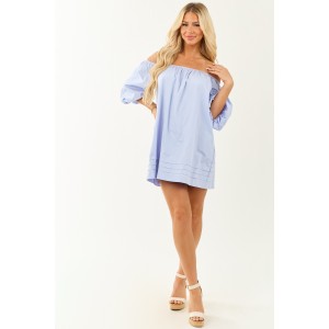 Cornflower Off the Shoulder Cotton Mini Dress
