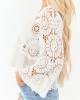 POL Off White Open Crochet Long Sleeve Cotton Top
