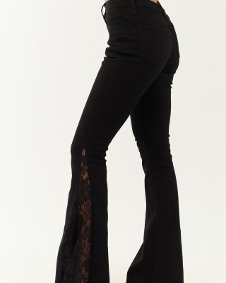 Black Lace Contrast Stretchy Flare Leg Jeans