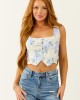 Ivory and Dusty Blue Floral Print Button Down Vest