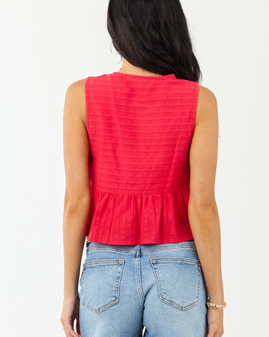 Crimson Textured Cotton Open Front Tank Top