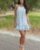 Light Wash Floral Embroidered Denim Mini Dress