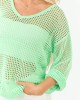 Mint Open Crochet V Neck Long Sleeve Top