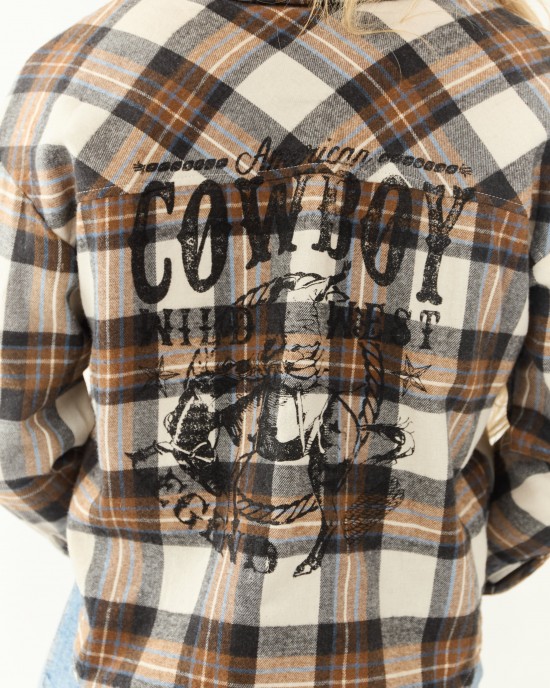 Coconut Cowboy Back Graphic Long Sleeve Plaid Shirt