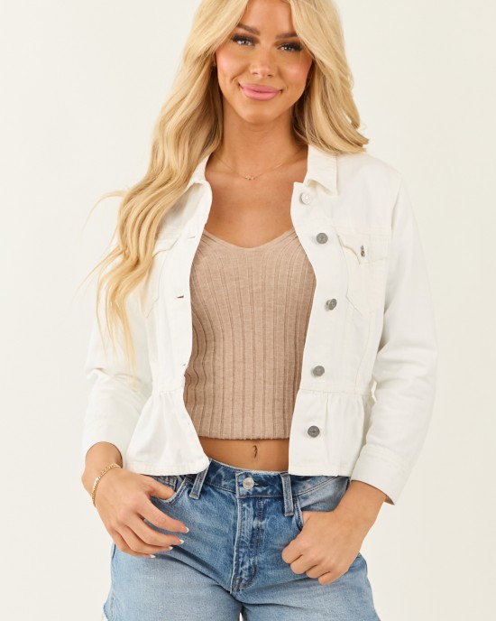 KanCan White Denim Peplum Jacket