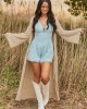 Almond Tie Front Flare Sleeve Knit Duster Cardigan