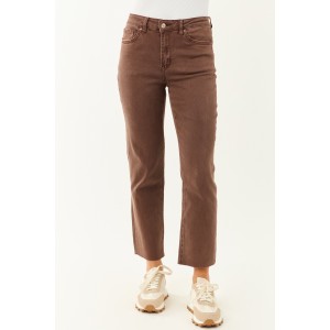 Coffee Cropped High Rise Stretchy Straight Jeans