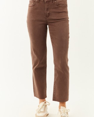 Coffee Cropped High Rise Stretchy Straight Jeans