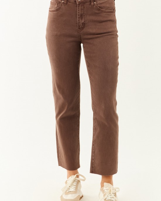 Coffee Cropped High Rise Stretchy Straight Jeans