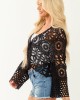 Black Floral Open Crochet Front Tie Cardigan Black Floral Open Crochet Front Tie Cardigan