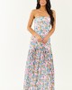 Ivory Floral Print Front Slit Mesh Maxi Dress