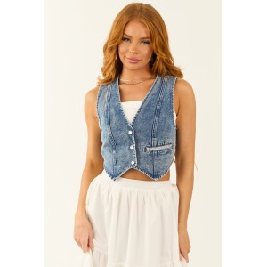 Medium Wash Vintage Denim Button Up Vest