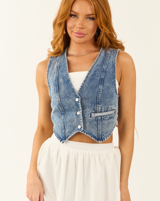 Medium Wash Vintage Denim Button Up Vest