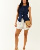 She+Sky Dark Wash Stretchy Denim Button Down Vest