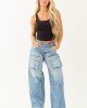 Cello Medium Wash High Rise Distressed Cargo Jeans