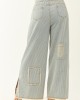 POL Powder Blue Railroad Stripe Wide Patchwork Pants POL Powder Blue Railroad Stripe Wide Patchwork Pants