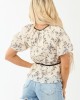 Cream and Black Floral Print Short Sleeve Top