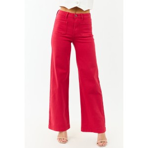 Ruby High Rise Patch Pocket Stretchy Wide Leg Jeans