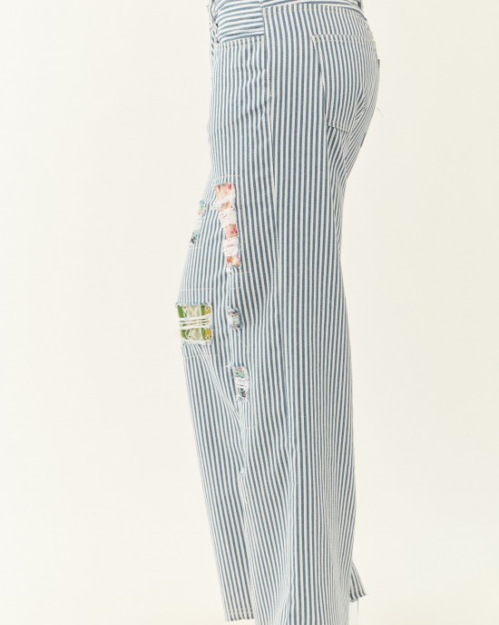 POL Ocean Railroad Stripe Patchwork Straight Leg Pants
