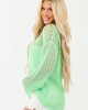 Mint Open Crochet V Neck Long Sleeve Top