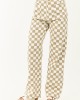 Olive and Ivory Checkered Denim Wide Leg Pants