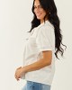 Lovelo Ivory Cotton Button Up Short Sleeve Blouse