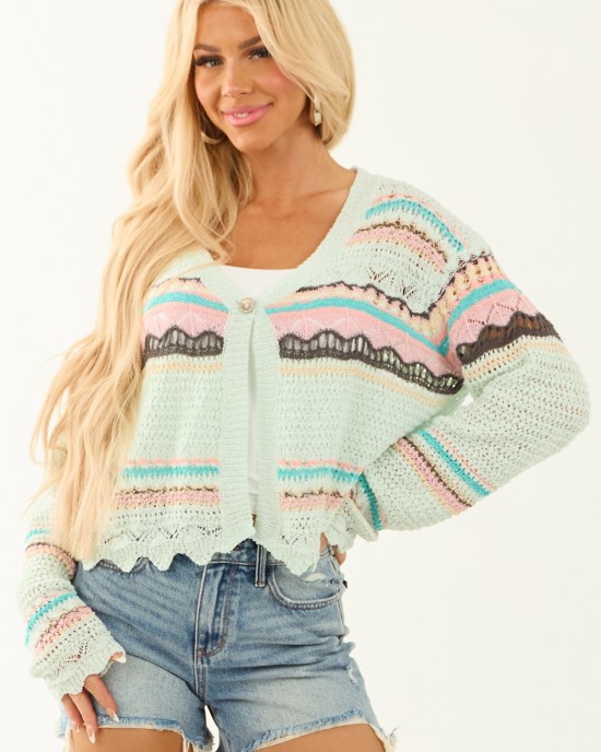 POL Arctic Blue Abstract Print Short Cardigan